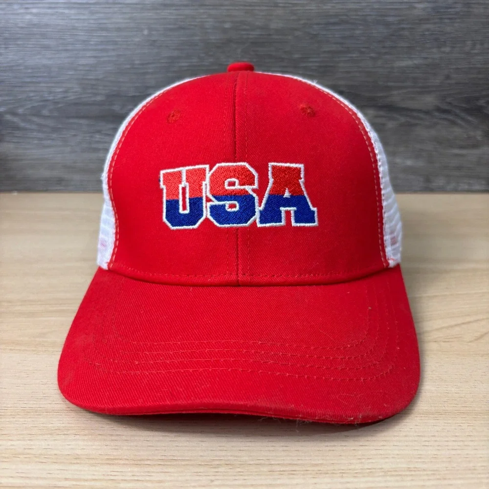 USA Hat Snap Back Red‎ Blue Baseball Cap United States of America Adjustable